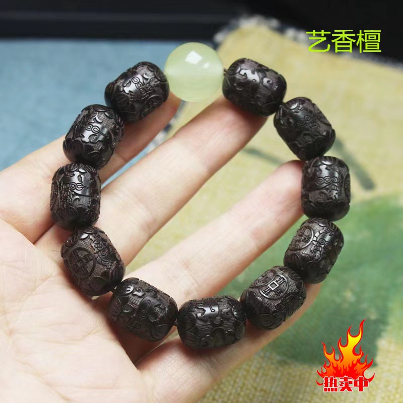 黑檀木桶珠17*13mm刻貔貅手串紫光檀夜光珠珠手链文玩念珠男-阿里巴巴