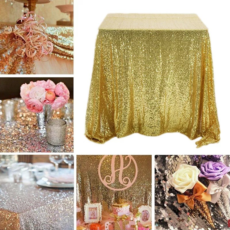 Cross-Border Hot Selling Sequin Tablecloth Tablecloth Hotel Wedding Party Christmas Decorative Cloth Golden Embroidery Beads