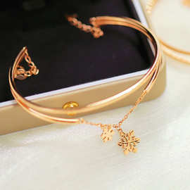 s925纯银镀金小众设计高级感雪花可调节手环 双层拼接气质手链女