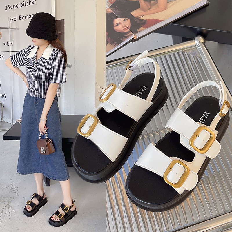 Platform Platform Casual Sandals for Women 2024 Summer New Fashion Double Row Metal Buckle Foreign Trade Roman Sandals for Women