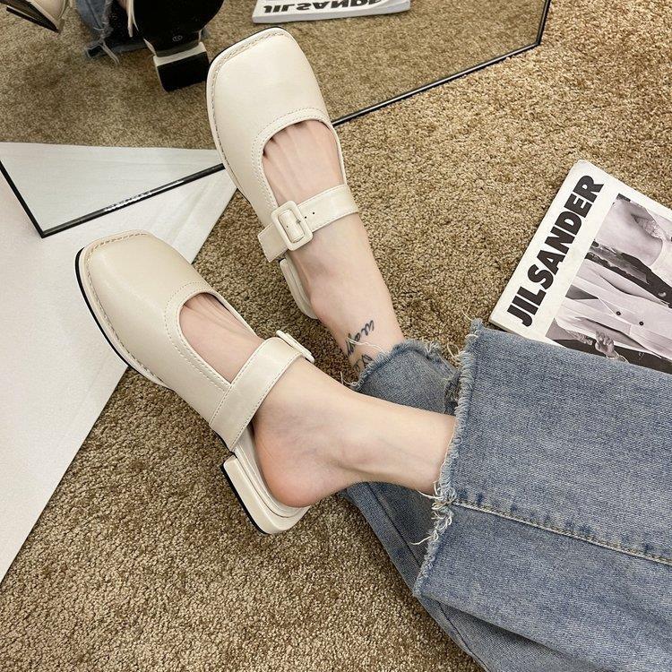South Korea Mango Toe Sandals Women's Outer Wear 2024 Spring and Summer New Gentle Closed Toe Flat Square Toe Semi Slipper Women's Shoes