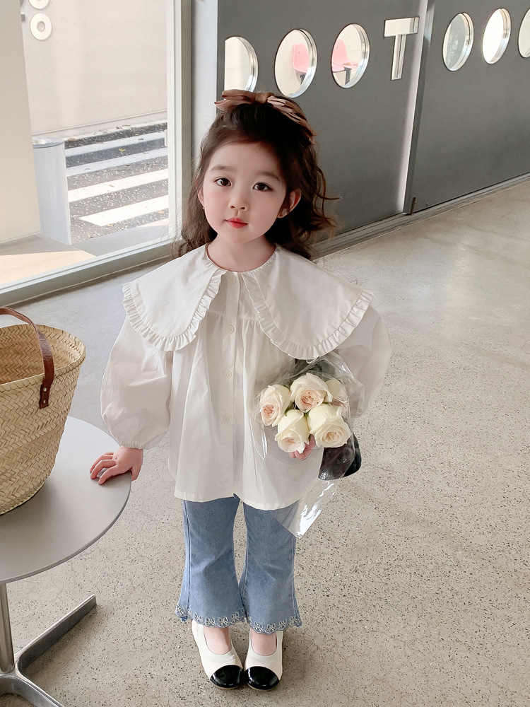 Girls' Suit 2023 Spring and Autumn New Internet Hot Korean Style Western Style Girls' Shirt Jeans Two-Piece Suit Children Fashion