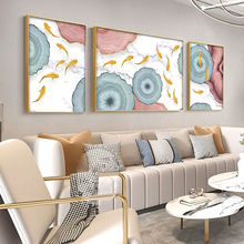 客厅装饰画轻奢现代沙发背景墙挂画镶钻晶瓷画大气三联画壁画墙画