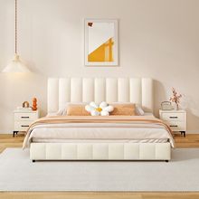 网红奶油风科技布床现代简约家用卧室房轻奢舒适双人软包绒布艺床