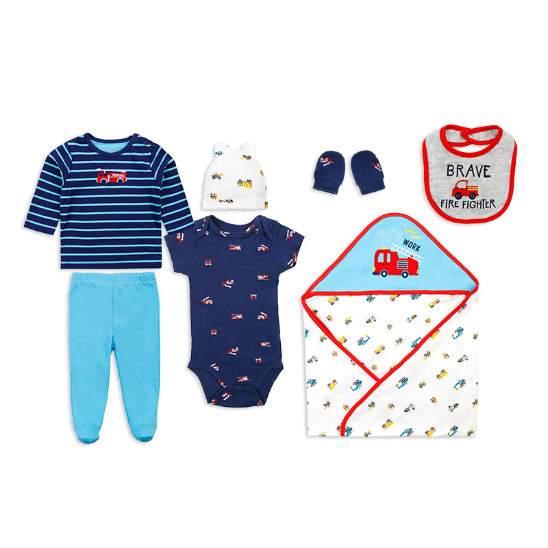 SOURCE Factory in Stock Wholesale European and American Baby Jumpsuit Short Ha Long T Skinny Trousers 7-Piece Set New Spring Hot