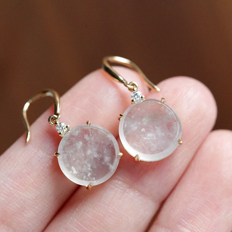 白冰平安圆牌翡翠耳环925钻石时尚百搭纳福走运财