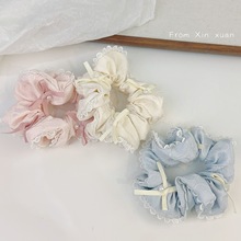韩系蕾丝花边珍珠蝴蝶结发圈大肠圈女高级感甜美扎马尾发饰新款