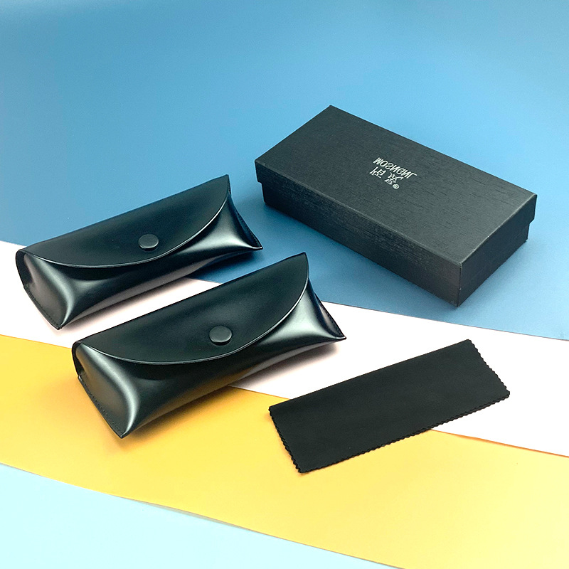 软包太阳镜盒印店名logo 黑色皮革墨镜盒 天地盖包装盒眼镜布套装