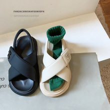 韩版夏季童鞋1-3-6-12岁儿童凉鞋男夏交叉男童罗马沙滩鞋女童鞋子