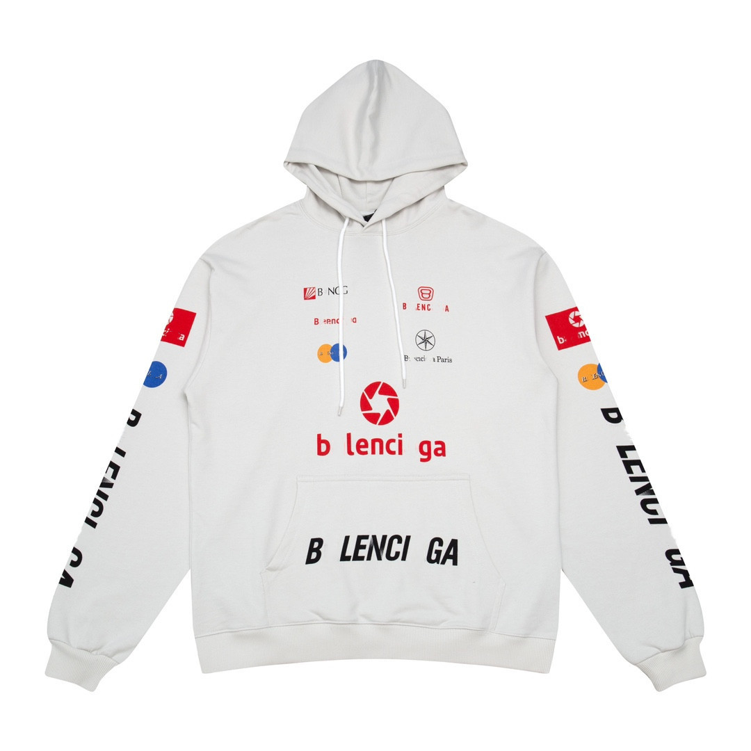 高版本秋冬新款巴黎b家英文字母满身logo男女宽松毛圈连帽卫衣