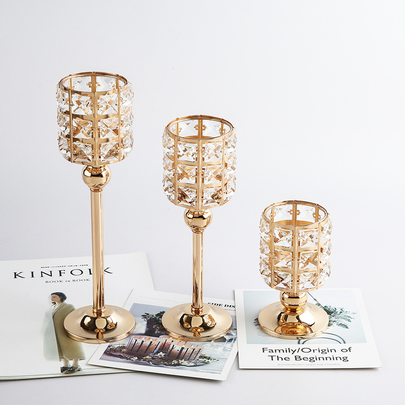 Cross-Border European Crystal Candlestick Romantic Wedding Ceremony Decoration Hotel Home Living Room Dining Table Metal Prop Decoration