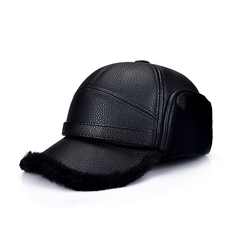 Hat Men's Winter Thick Cotton Cap Black Peaked Cap Ear Protection Middle-Aged and Elderly Dad Thickened Warm Baseball Cap