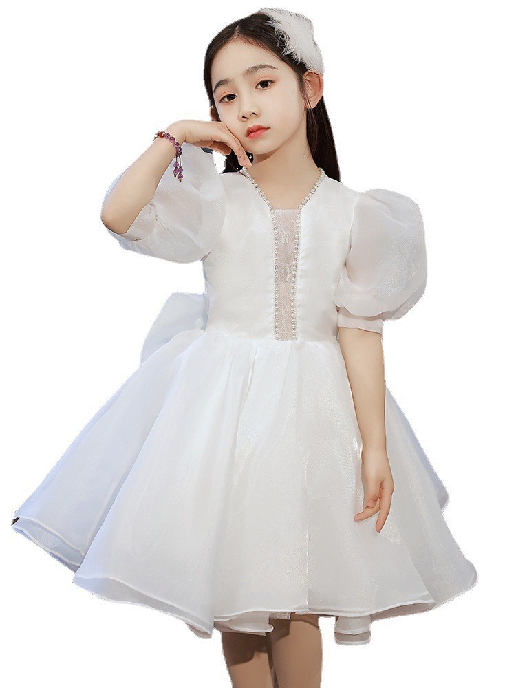 女童生日小礼裙花童婚礼小女孩主持人学生艺考礼服女钢琴演出服夏