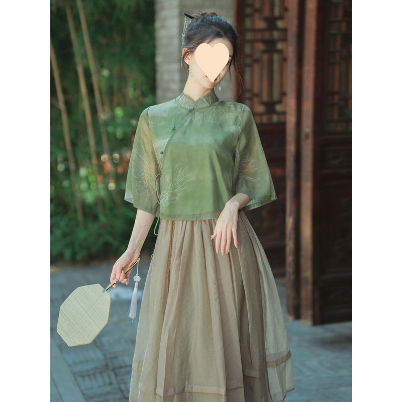 New Chinese Style Hanfu Amoi Chinese Style Vintage Antique Women's Clothing Improved Young Two-Piece Suit Long Skirt Style Female Adult