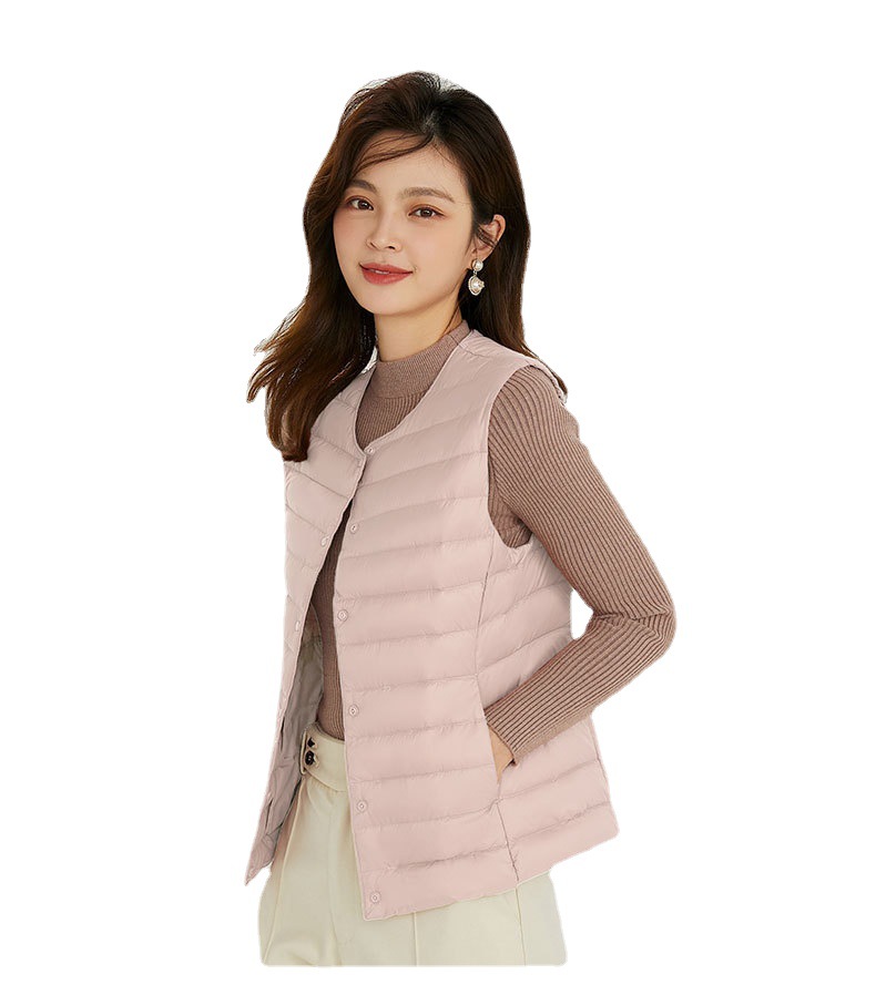 跨境轻薄羽绒服背心女修身2022年秋冬季新款轻便马甲v领内胆坎肩