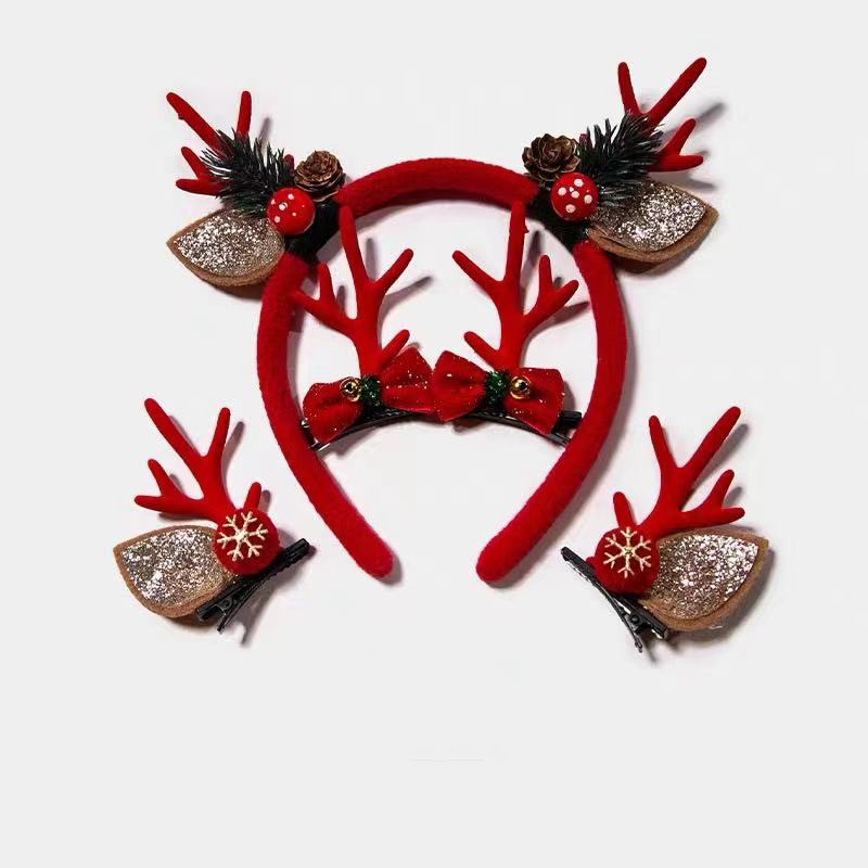 圣诞节头饰鹿角发夹头箍儿童可爱头箍套装网红卡通麋鹿发卡发饰