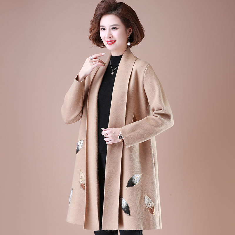 妈妈秋装大码外套洋气中长款风衣40-50岁女中老年人秋冬针织大衣