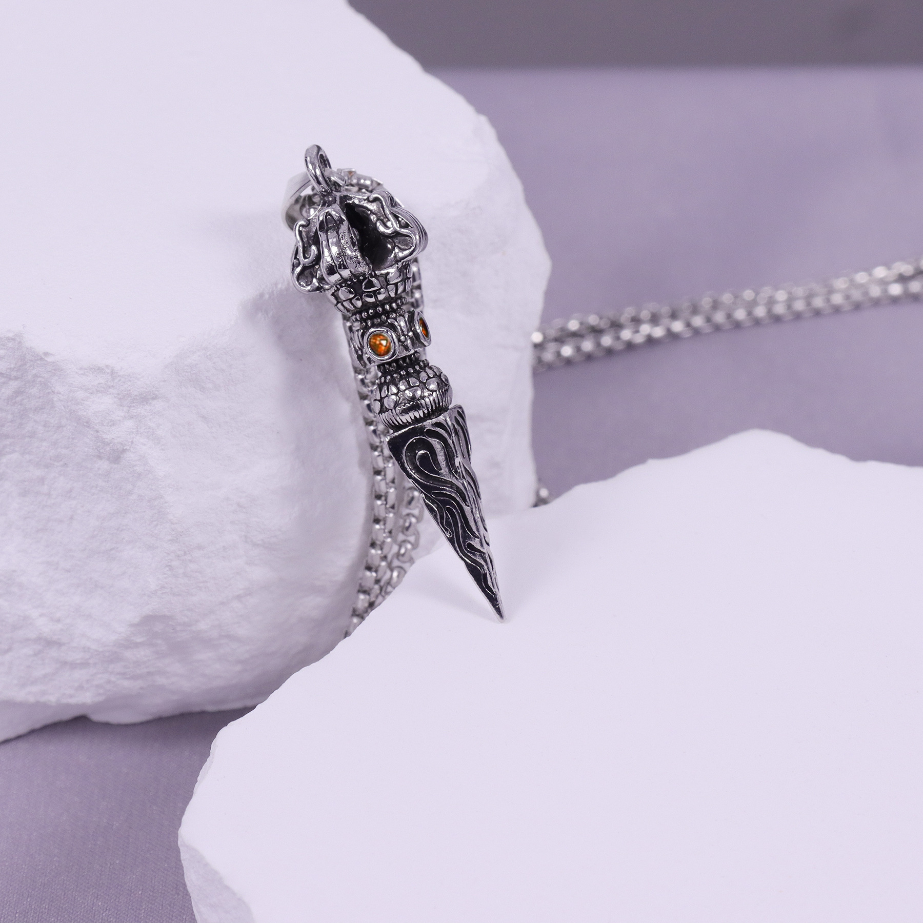 temu复古泰银降魔杵金刚杵吊坠项链男潮本命年女士情侣配饰护符