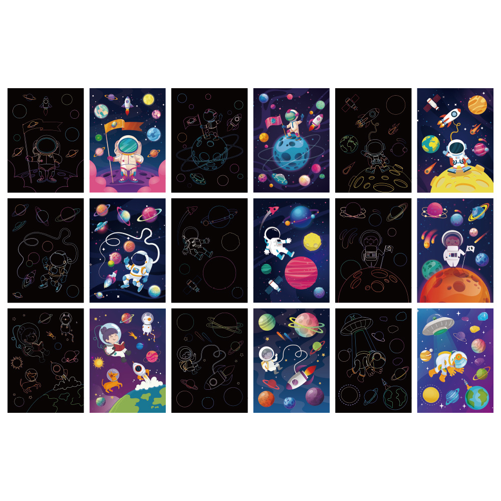 刮刮画儿童卡通幼儿园学生美术创意diy涂鸦用品套装炫彩刮画画本