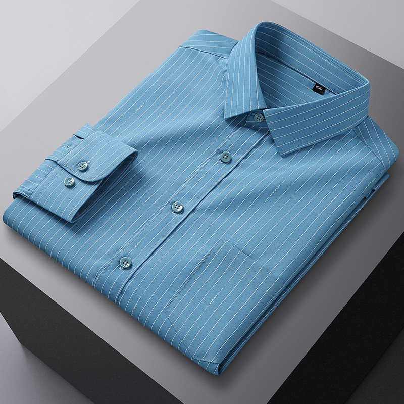 2022 New Men's Lapel Micro Elastic Mulberry Silk Cardigan Long Sleeve Shirt Color Elegant Mature and Generous Spot