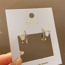 韩国925银针水钻双层白色山茶花耳钉 设计师高级感小清新个性耳饰