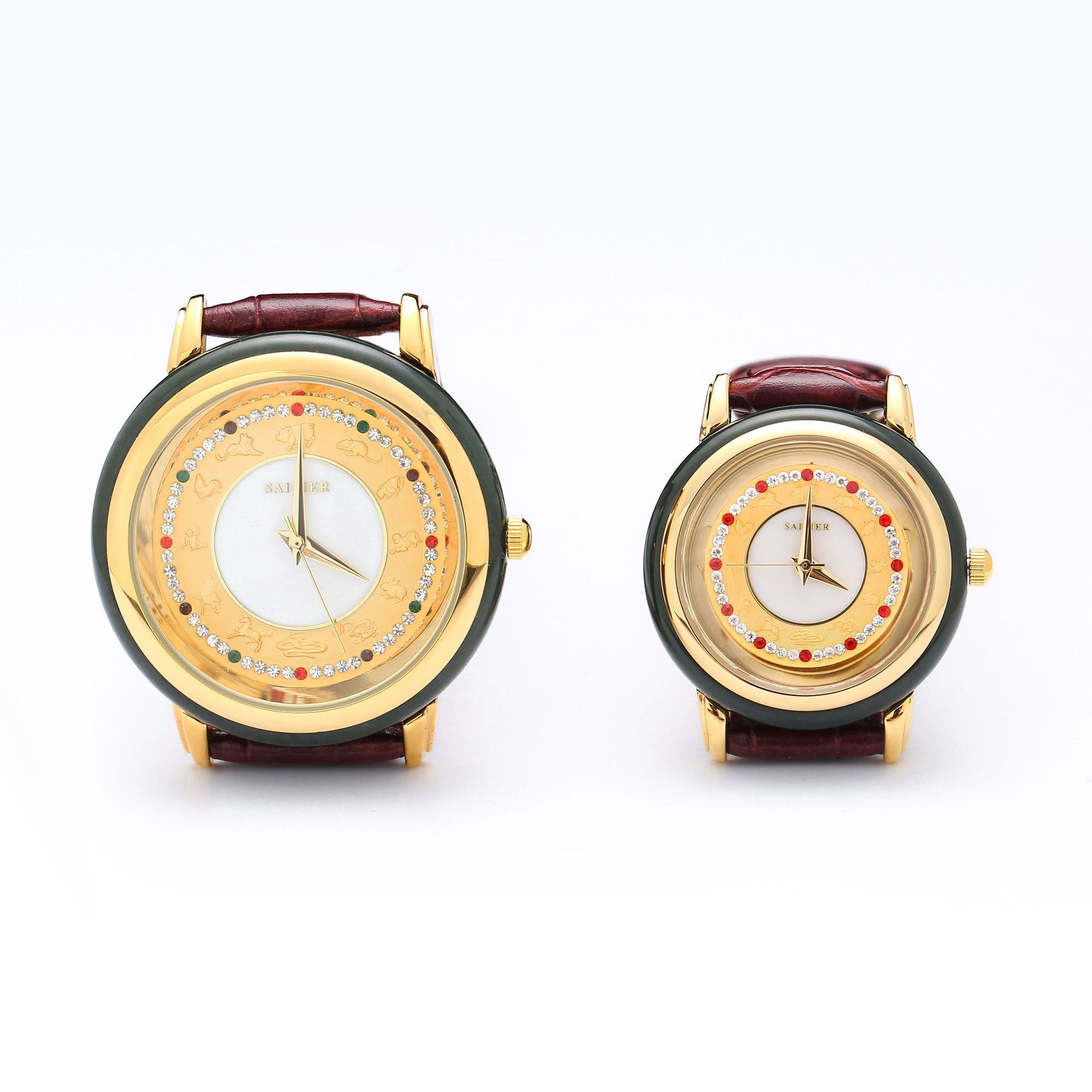 日本原装机芯和田玉墨玉 金镶玉十二生肖手表情侣款 金店会销礼品