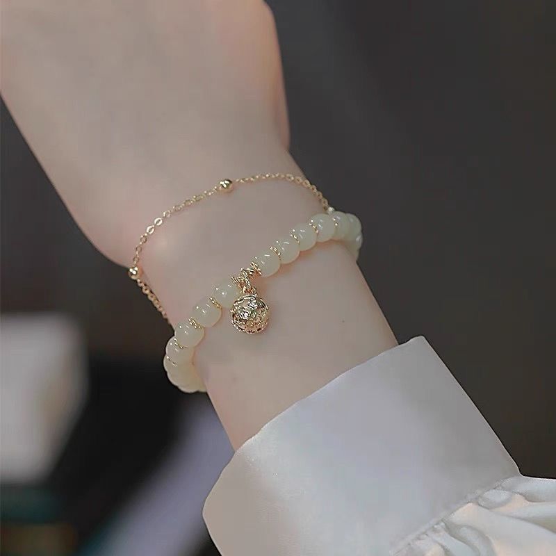 Hetian Yu Double-Layer Bell Bracelet Girls' Autumn Ins Special-Interest Design Elegant Bracelet Bracelet 2023 New