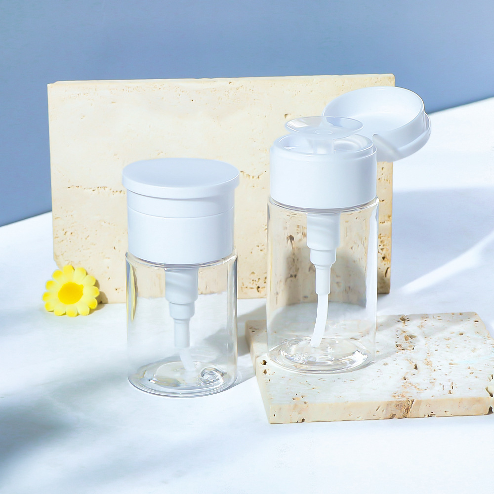 批发现货60~300ml塑料美甲按压瓶 透明化妆品卸妆水瓶 洗甲水瓶子