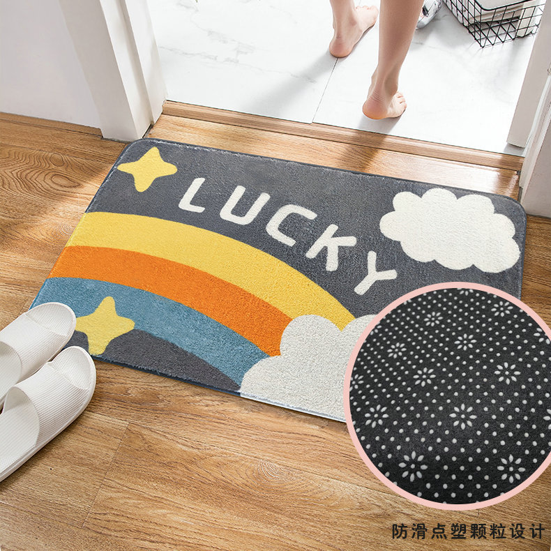 Home Bathroom Plush Mats Cashmere Absorbent Floor Mat Toilet Non-Slip Mat Rainbow Clouds Carpet Bathroom Mat