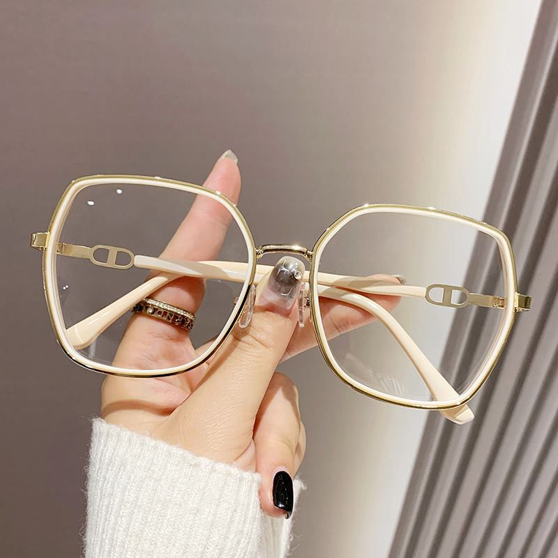 2023 Spot Direct Supply Anti-Blue Light European and American Plain Glasses Eye Protection Glasses Cross-Border Fashion Large Rim Metal Glasses Gradient