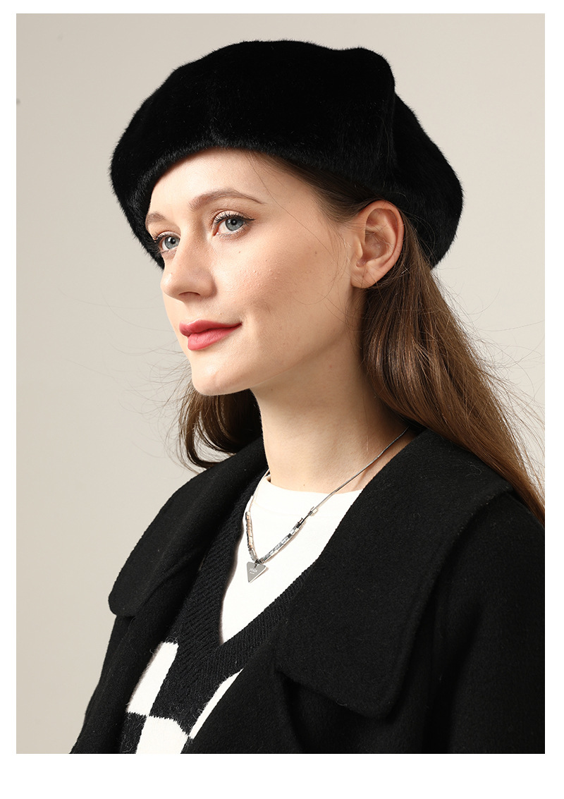 兔毛6片贝雷帽-米色,兔毛6片贝雷帽-奶白,兔毛6片贝雷帽-深咖帽檐款式