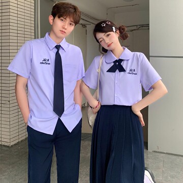 泰国泰式校服jk制服学院风初中高中学生短袖衬衫夏季毕业班服套装
