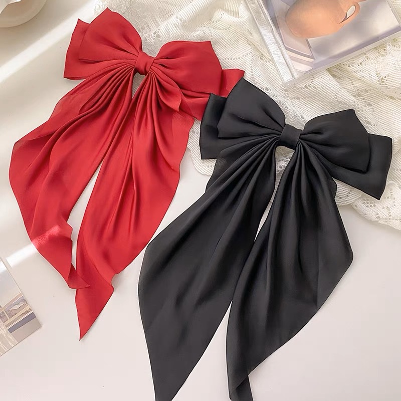 Barrettes Satin Ribbon Bowknot Hair Accessories Simple Temperament Female Bow Barrettes Back Head Spring Clip Hairpin