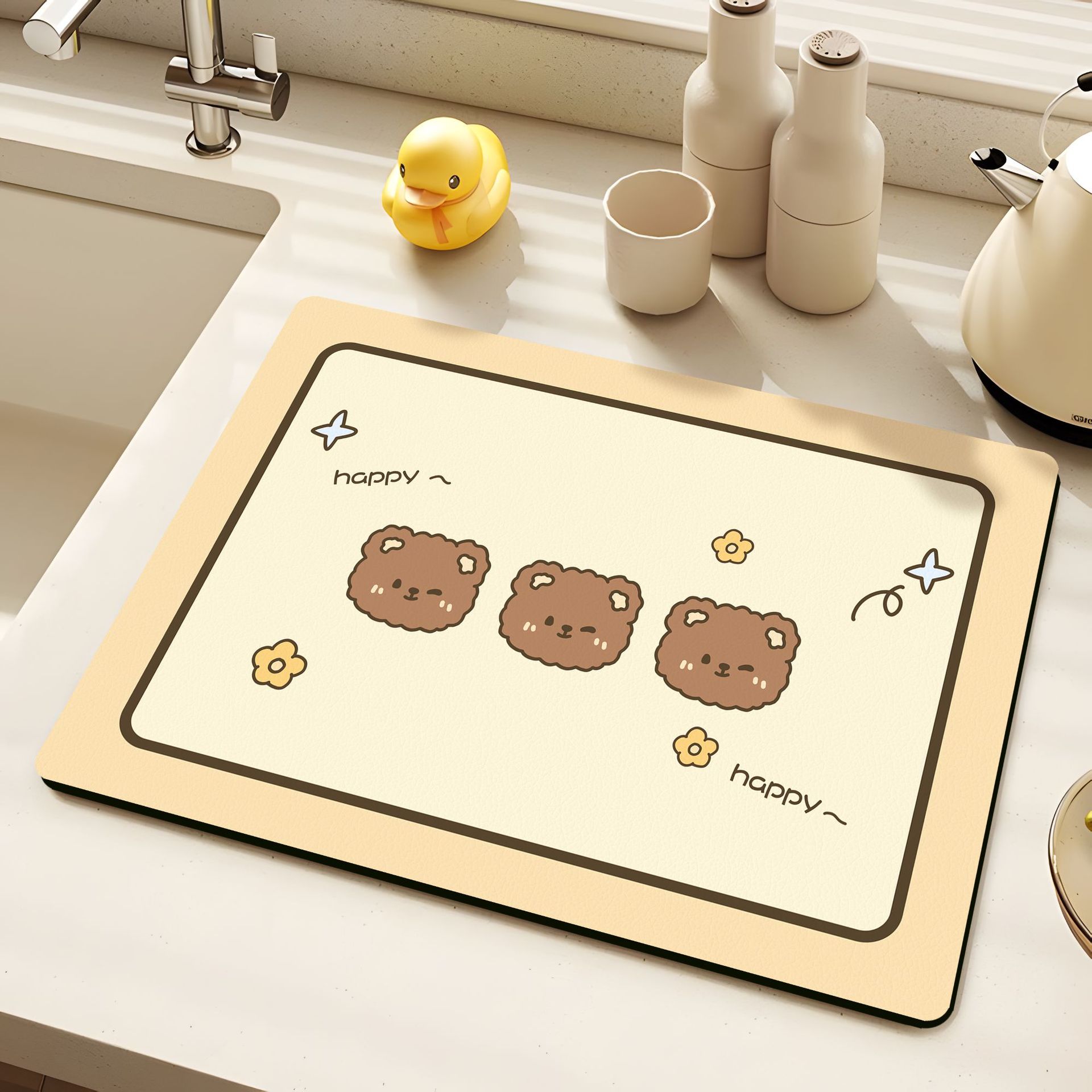 Kitchen Water Draining Pad Cartoon Table Top Hydrophilic Pad Heat Insulation Anti-Scald Placemat Household Quick-Drying Mat Non-Slip Leather Table Mat