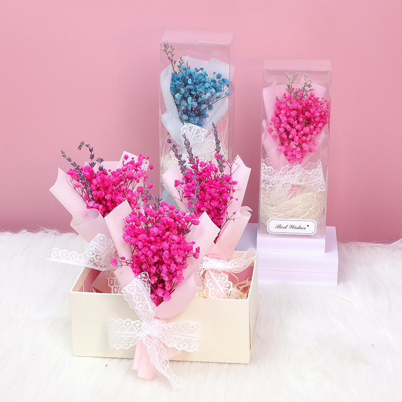 现货批发干花小花束香皂花满天星小花束红玫瑰花束送礼礼盒搭配