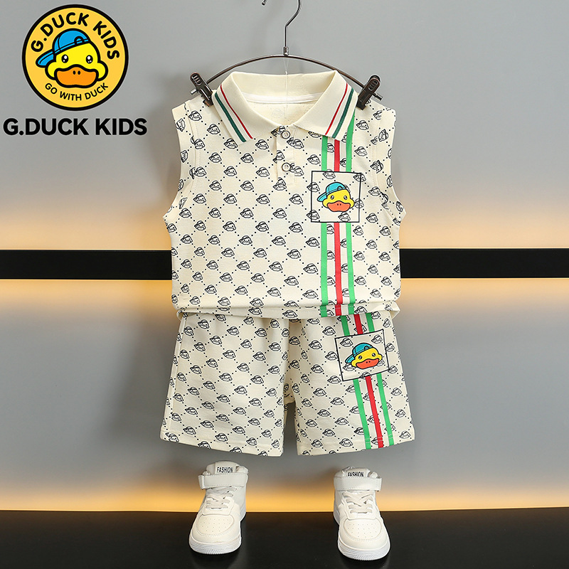 小黄鸭童装男童夏装套装2024新款洋气儿童夏季痞帅无袖背心两件套