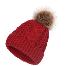 韩版秋冬新款大毛球球帽麻花纹毛线帽子双层加厚保暖螺纹针织帽子