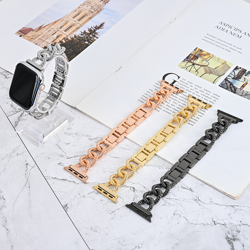 Suitable for Apple AppleWatch/7/8 New Metal Chain Creative Popular Nest Peak Women's Watch Strap