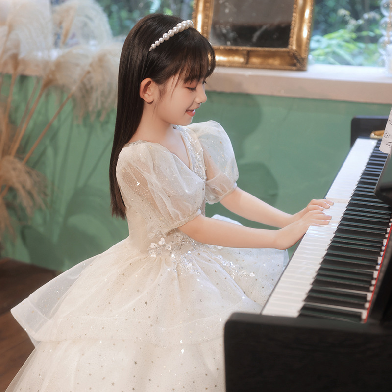 女童礼服2022夏新款蓬蓬纱花童婚礼洋气走秀钢琴演出服儿童公主裙