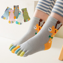 新品彩色脚趾全棉卡通可爱儿童五指袜 纯棉舒适网眼透气夏季中筒
