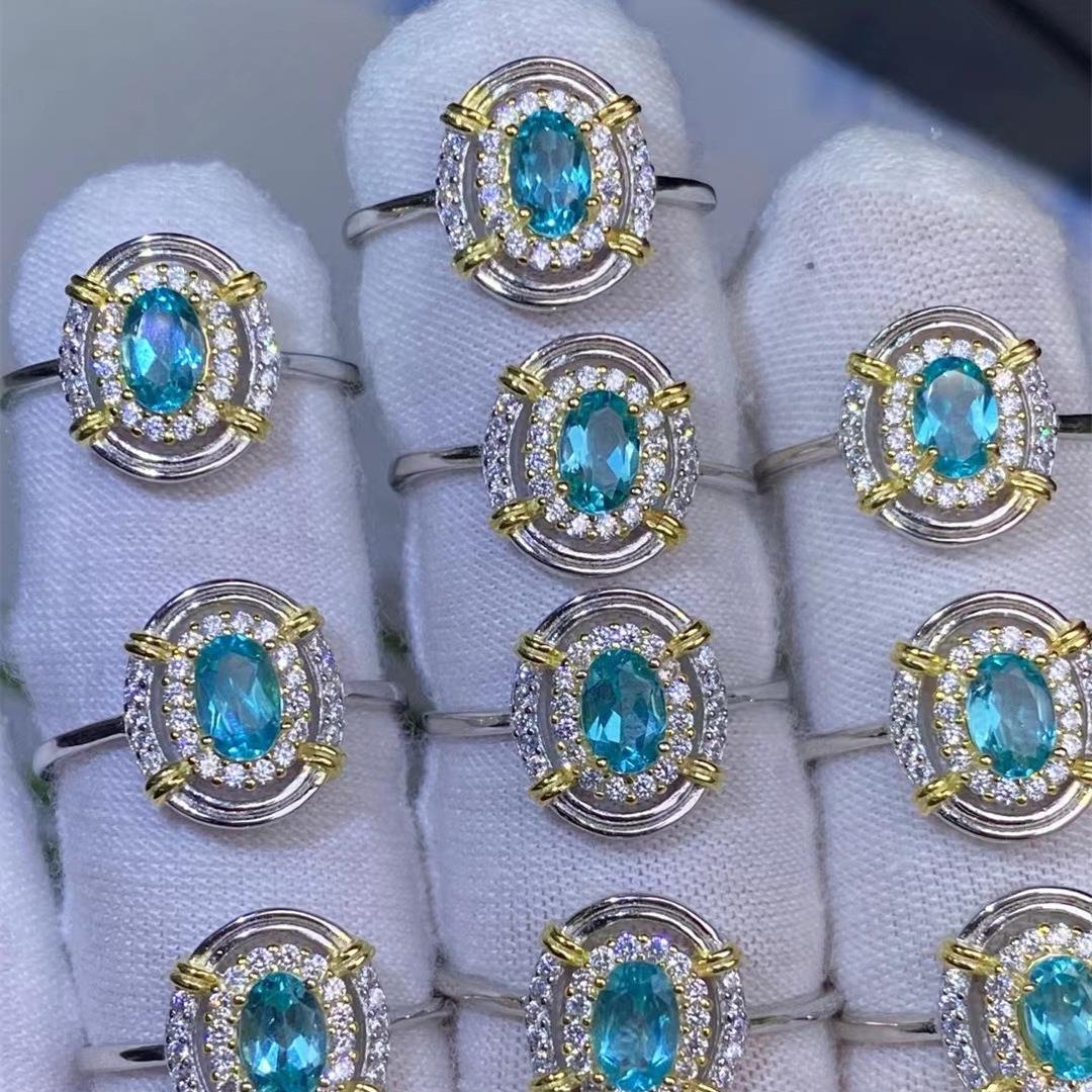 帕拉伊巴色蓝磷灰戒指 纯净体925银镶嵌 活口设计