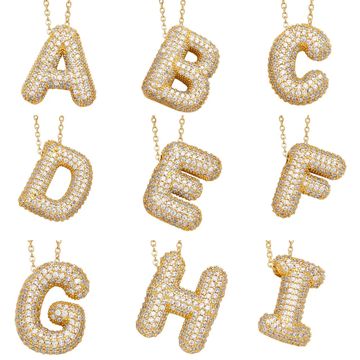 欧美新款26个英文字母吊坠项链铜镀微镶锆石锁骨链饰品跨境批发