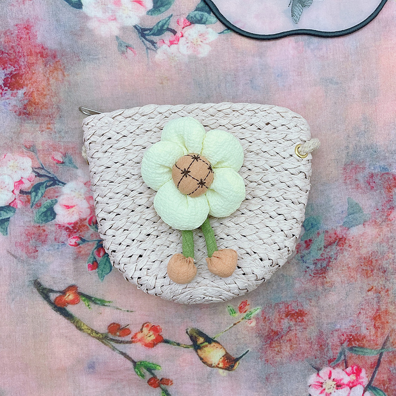 Sweet Fashion Straw Woven Beach Bag Ladies Change Key Case SUNFLOWER New Shell Bag Hand-Woven Bag