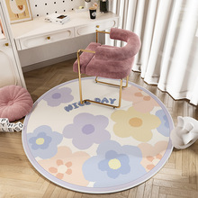 清新圆形水晶绒地毯少女卧室床边毯学习桌转椅地毯梳妆台耐磨地毯