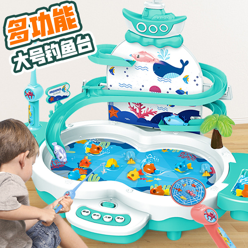Children's Multifunctional Suspension Fishing Table Toy Magnetic Fishing Plate Electric Fishing Toy Boys and Girls Desktop Game