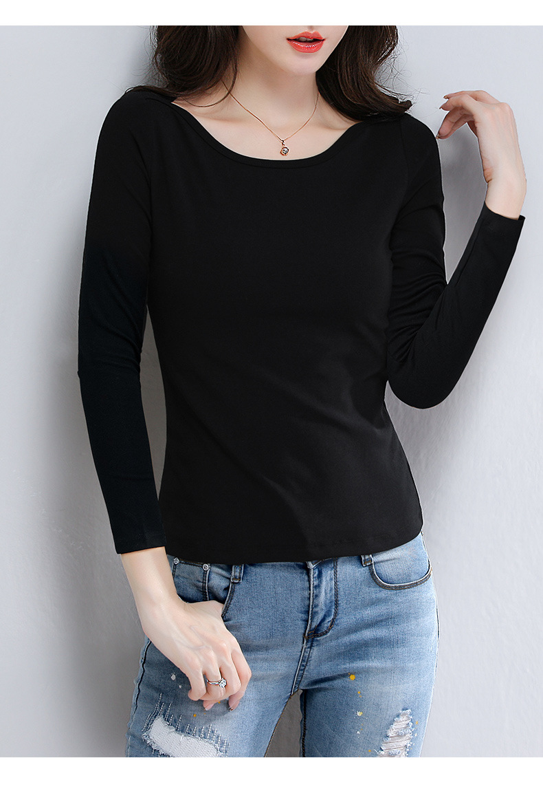 黑色长袖t恤女秋冬韩版一字领新款内搭打底衫简约修身个性上衣女