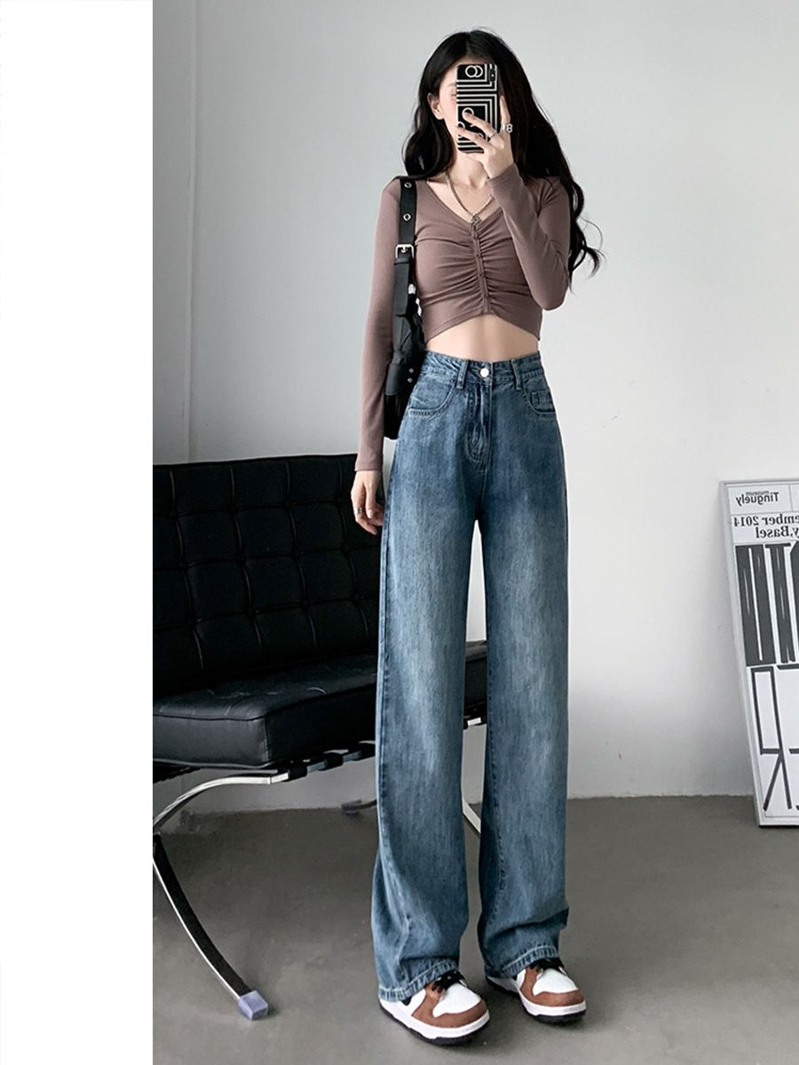 Straight Jeans for Women 2023 New Internet Hot Loose Version Wide-Leg Pants Straight Slim Fit Look Straight Leg High Street