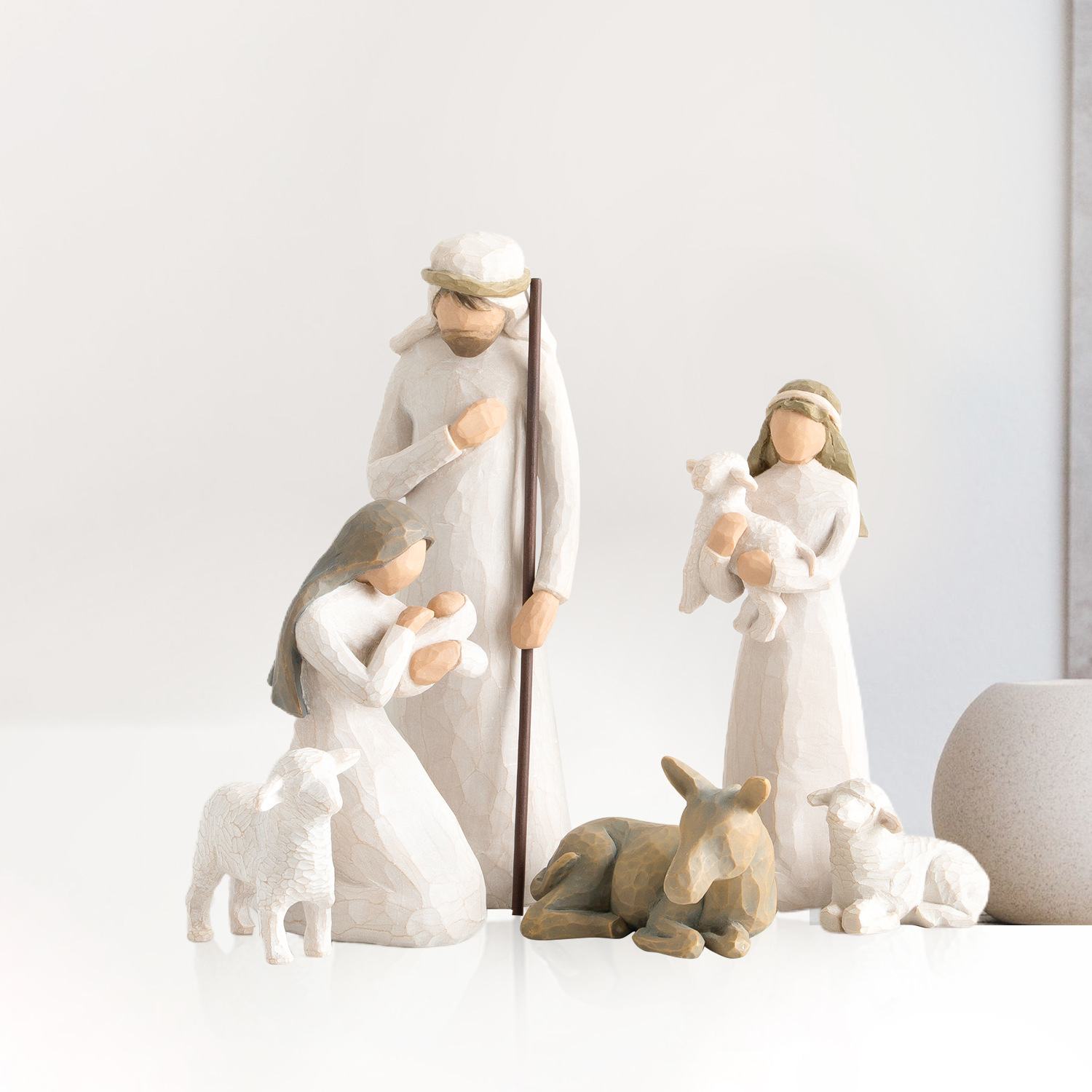 White Nativity Series Resin Decorations Spot Independent Station New Christmas Manger Set 6 Pieces