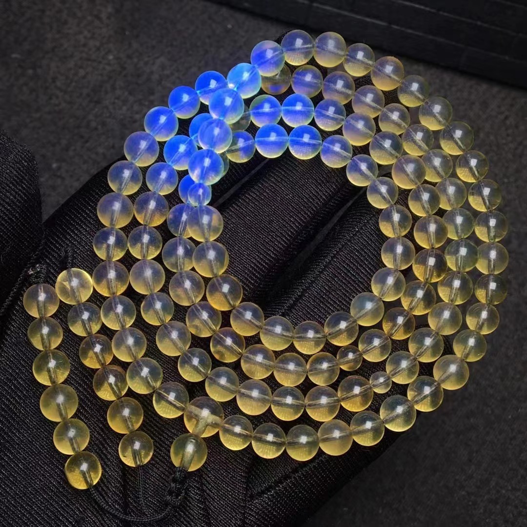 天然琥珀蜜蜡墨西哥蓝珀圆珠108佛珠净水多圈手链项链豪展珠宝
