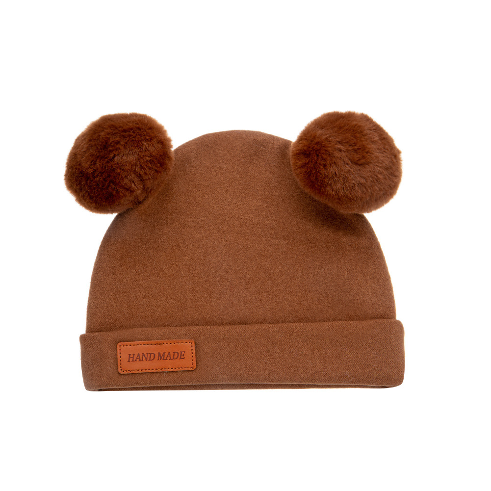 Cross-Border New Arrival Children's Cashmere-like Sleeve Cap Baby Double Fur Ball Head Protection Hat Autumn and Winter Baby Baotou Warm Hat
